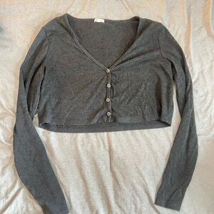 Garage Charcoal Button-Up Crop Top